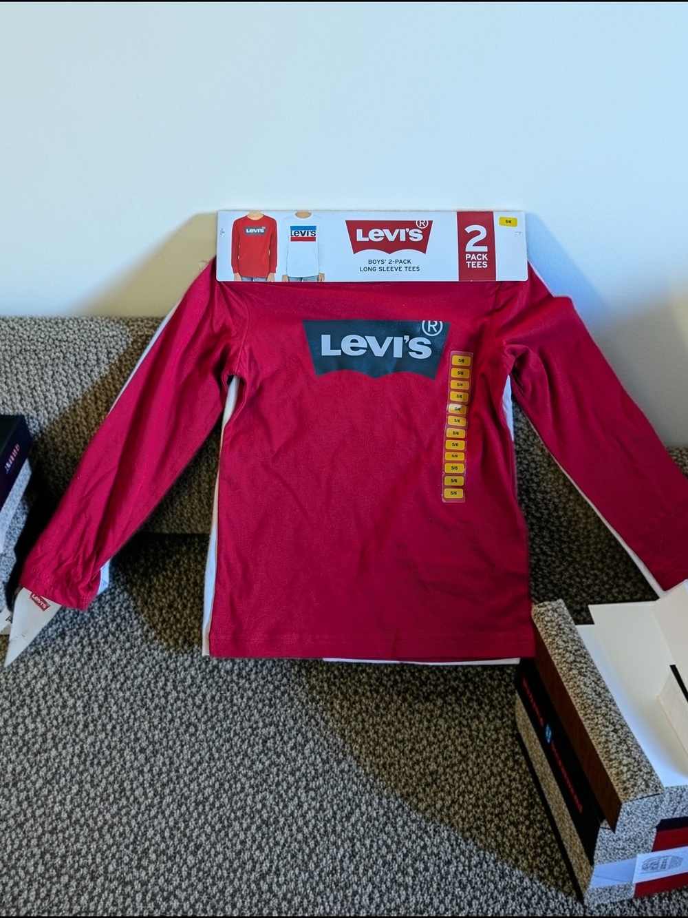 Levi's Boys 2-Pack Long Sleeve Logo Graphic Crew Neck T-Shirts Red/White 5/6